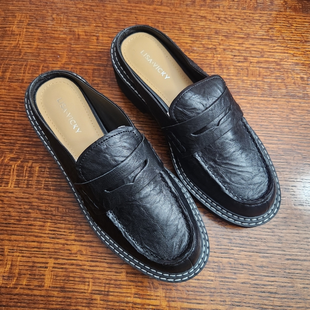 Lisa Vicky Mules Pace -V Black leather Cushioned Footbed Size 8.5 New in Box - Picture 3 of 10